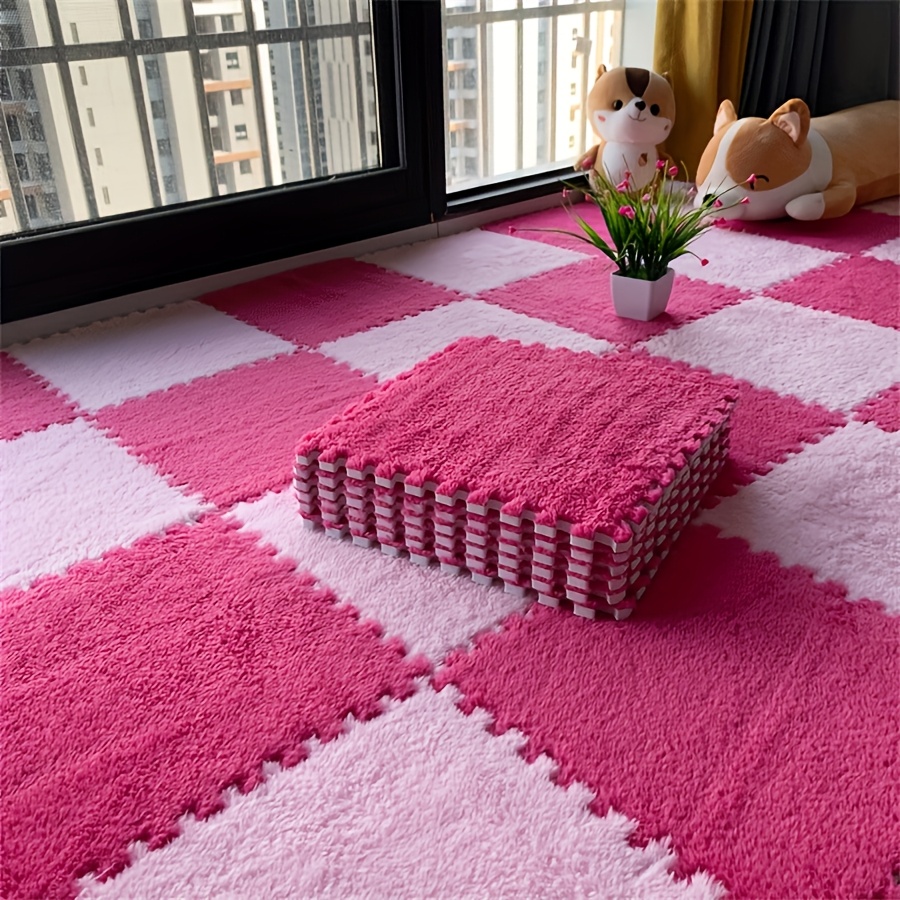 Image of 12pcs, Plush Carpet, Full Bedroom Mat, Room Bedside Square Rug, Living Room Window Sill Mat, 11.8*11.8 Inches