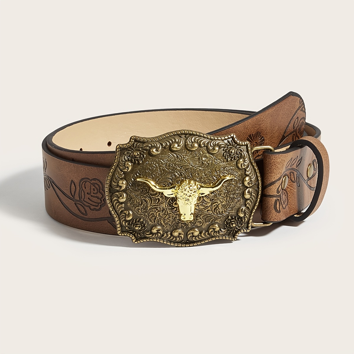 TEMU Boho 1pc Women And Men's Retro Carved Western Style Belt, Daily Use