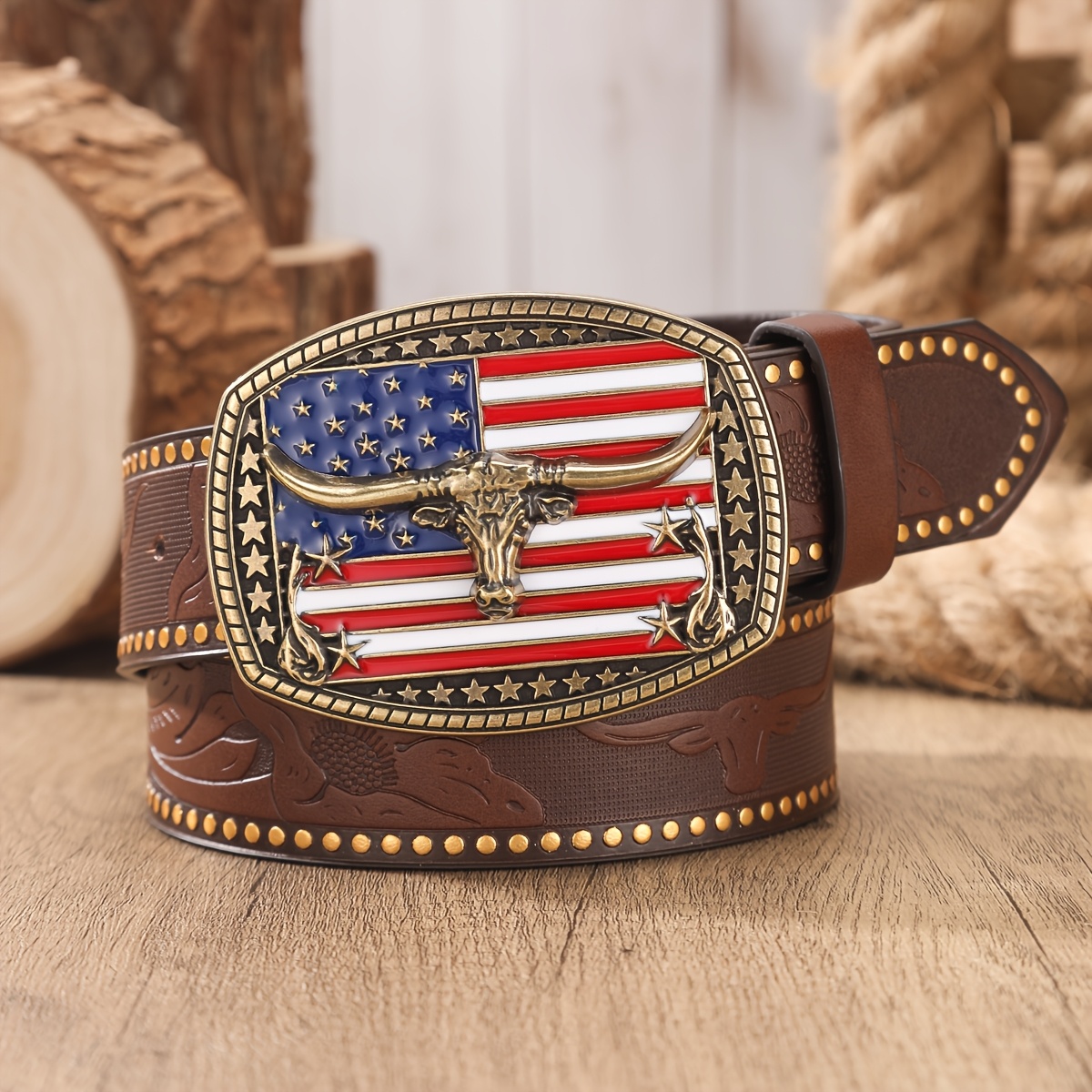 TEMU Ceinture 1 pièce bohème western en PU pour jean - Ceinture en PU avec boucle western et perforatrice, unisexe pour homme et femme, ceinture à