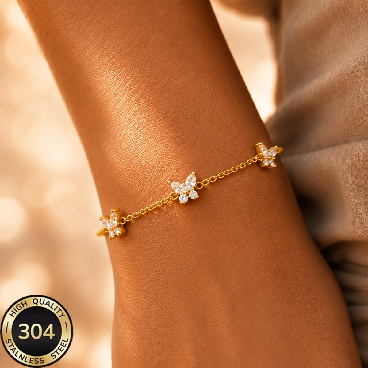 TEMU Bracciale da donna con squisita catena a , in oro 18 , con pendente a in acciaio inossidabile 304 intagliato, minimalista i , idea regalo