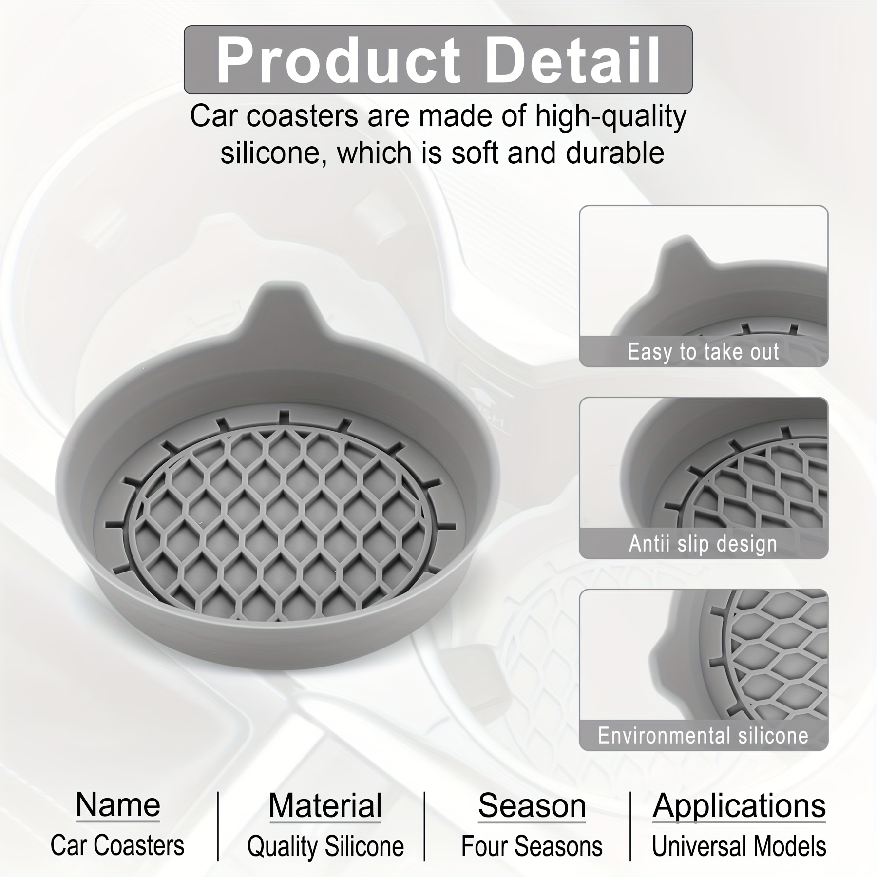 car cup holder coaster silicone cup holder insert universal non slip cup holders car accessories interior for women and man 4 pack gray Product details 0