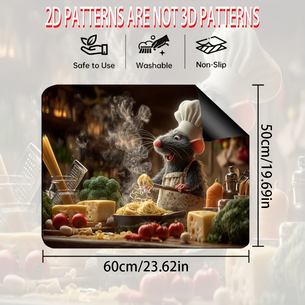 TEMU 1pc, 2d Flat Printed Stove Protection Pad, Gas Stove Top Cover And Decorative Stove Cover, Featuring A Culinary Mouse , Made From Versatile
