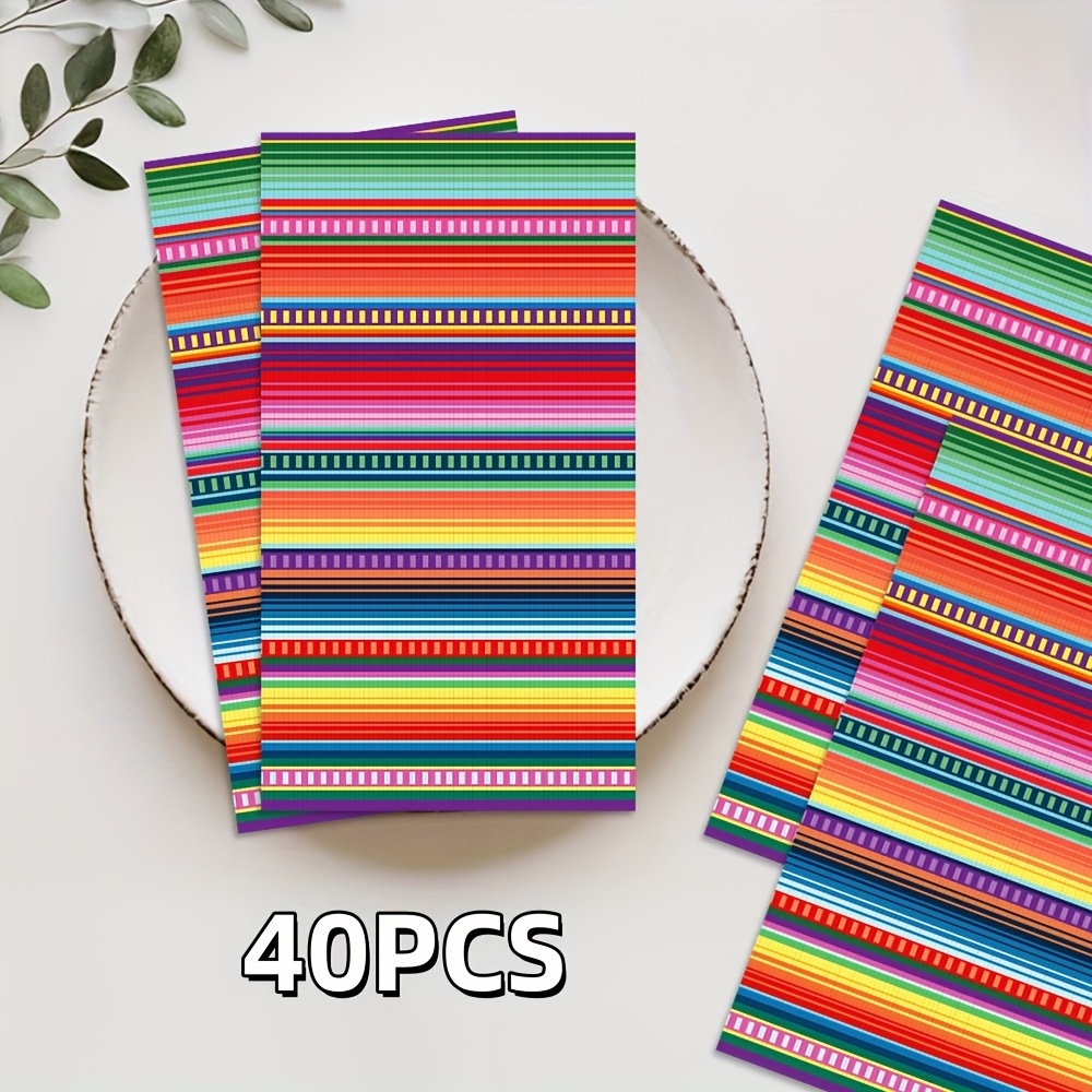 TEMU 40 Disposable Napkins Featuring Colorful Mexican Geometric Patterns, Perfect For Crafts, Collages, And Decorations For Birthdays, Weddings,