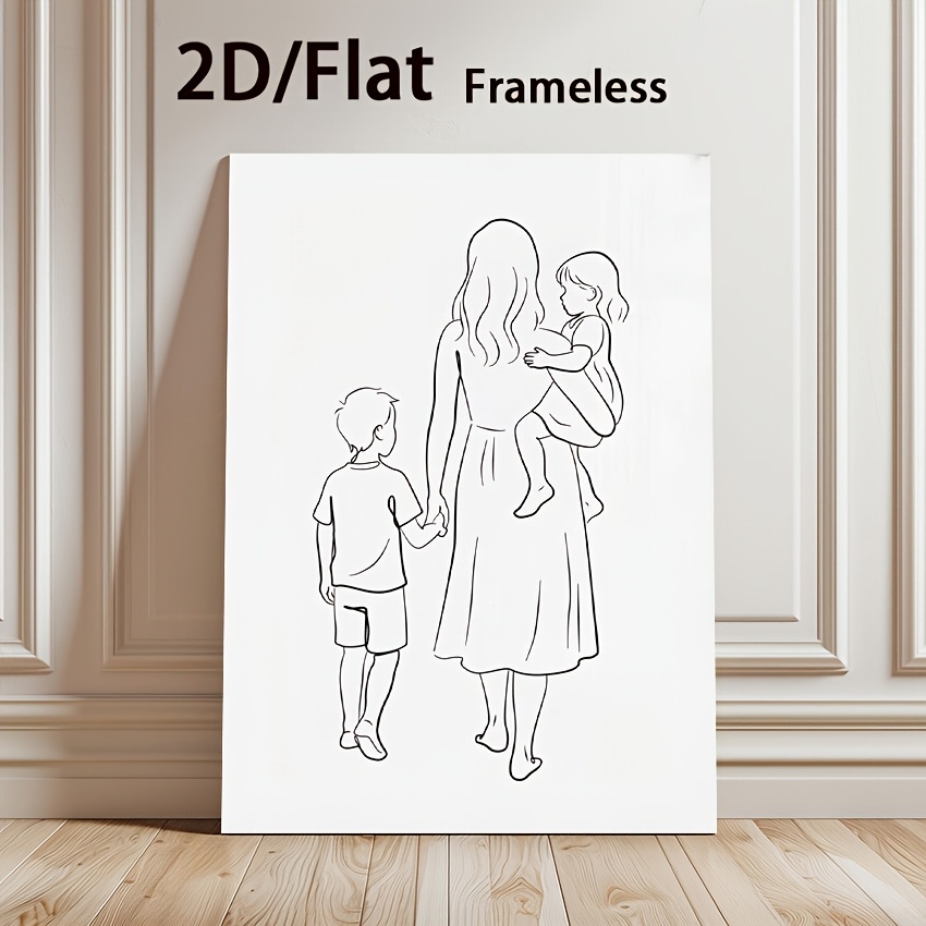 TEMU 2d Flat, Frameless, 1pc, Multiple Sizes , Mother, Daughter, Son Line Art, Child Holding Hands Painting, Minimalist Family Wall Art Decor,