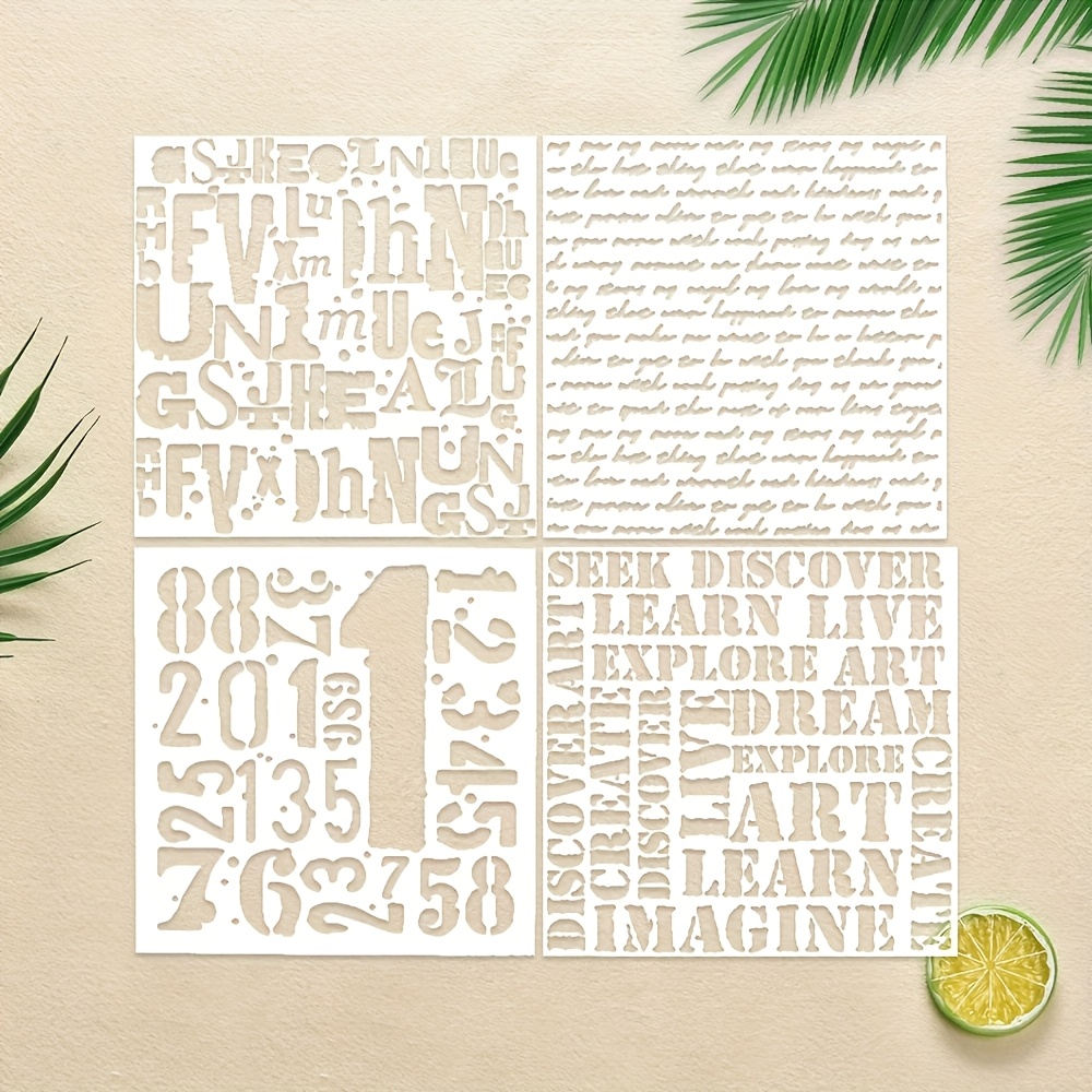 TEMU A Set Of 4 Versatile Plastic Stencils For Decoration, Featuring Vintage And Letters, Ideal For Scrapbooking, Card Making, And Craft Projects