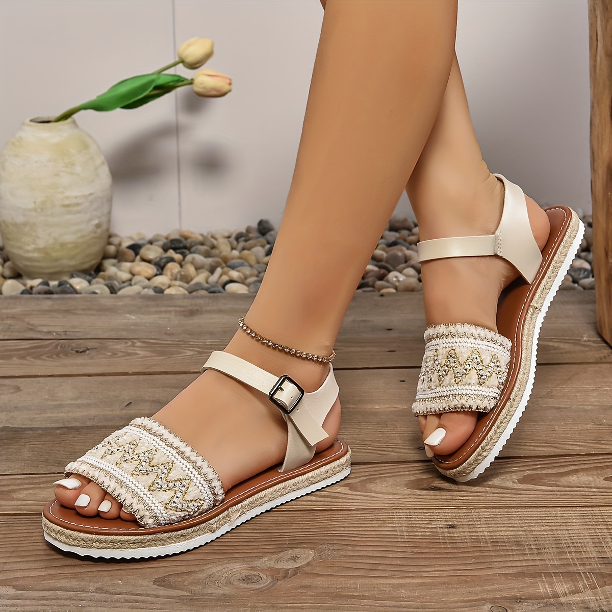 

Women's Flat Sandals, Causal Open Toe Summer Shoes, Lightweight Buckle Strap Sandals