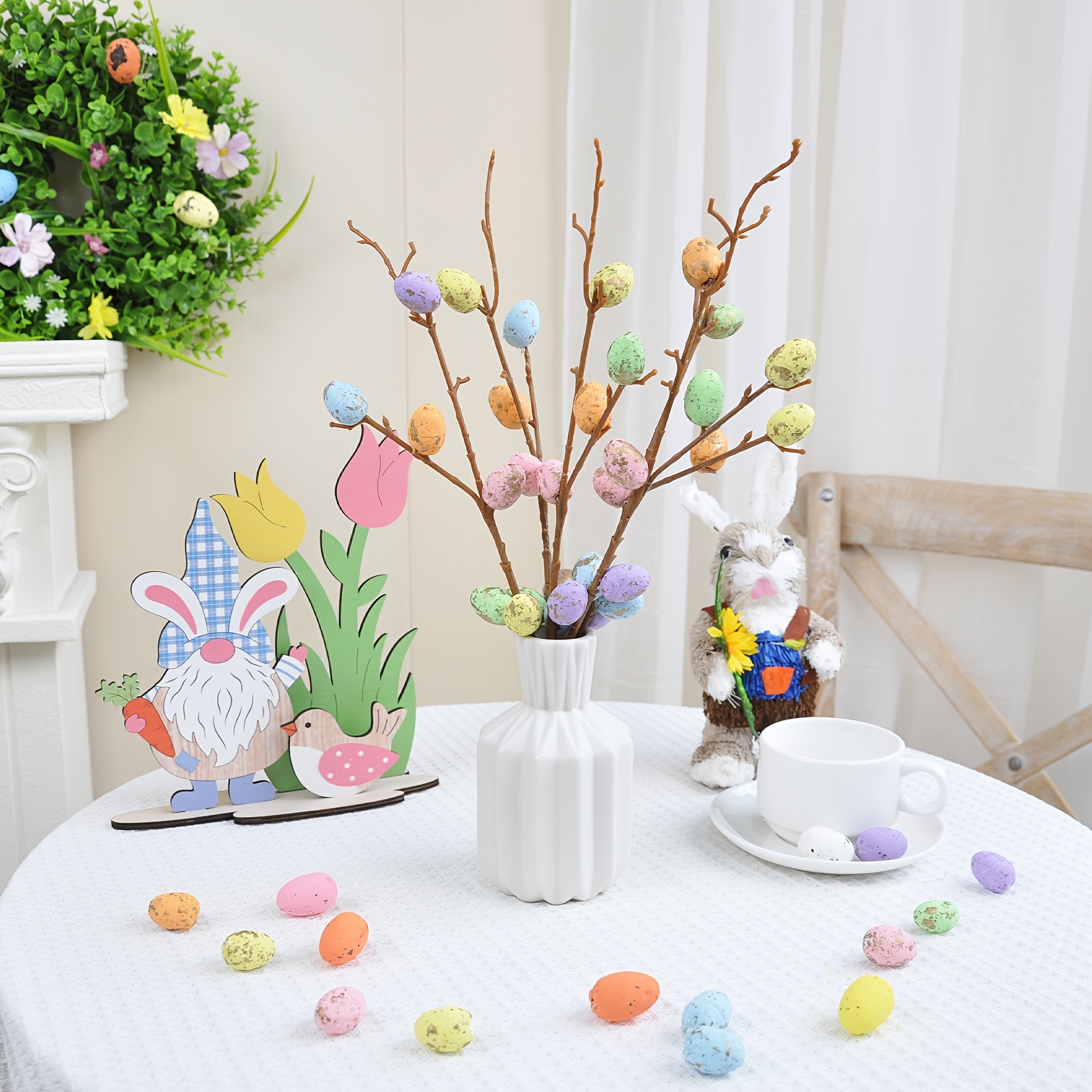 

4pcs Artificial Easter Flowers Spray, 13.78 Inch/35cm, Spring Decorative Tree With Eggs, No Battery Needed, Tabletop Holiday Decor For Easter Arrangements