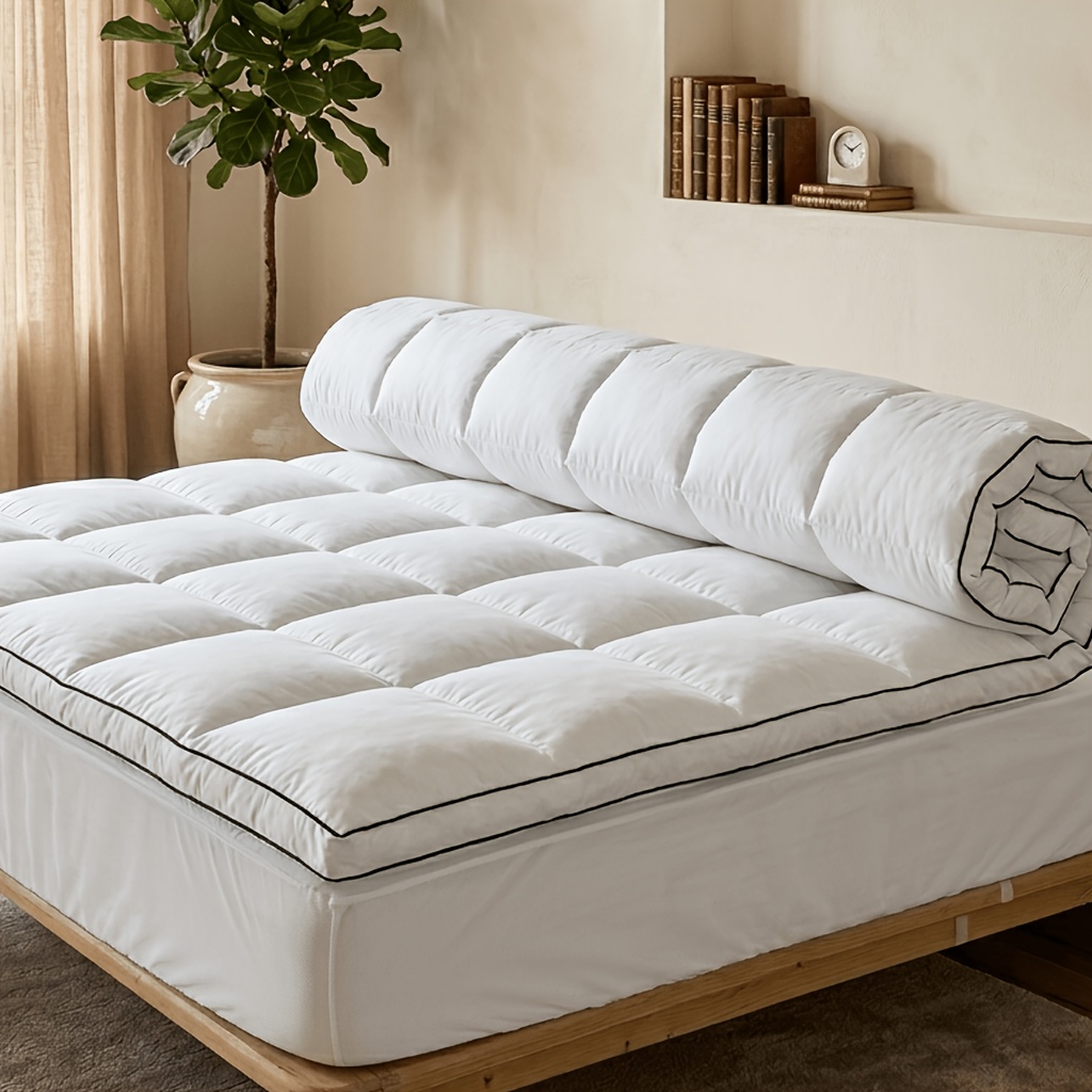 TEMU Surmatelas haute 750GSM avec bande élastique 360°, protection de matelas double épaisseur matelassée, housse de lit douce et moelleuse