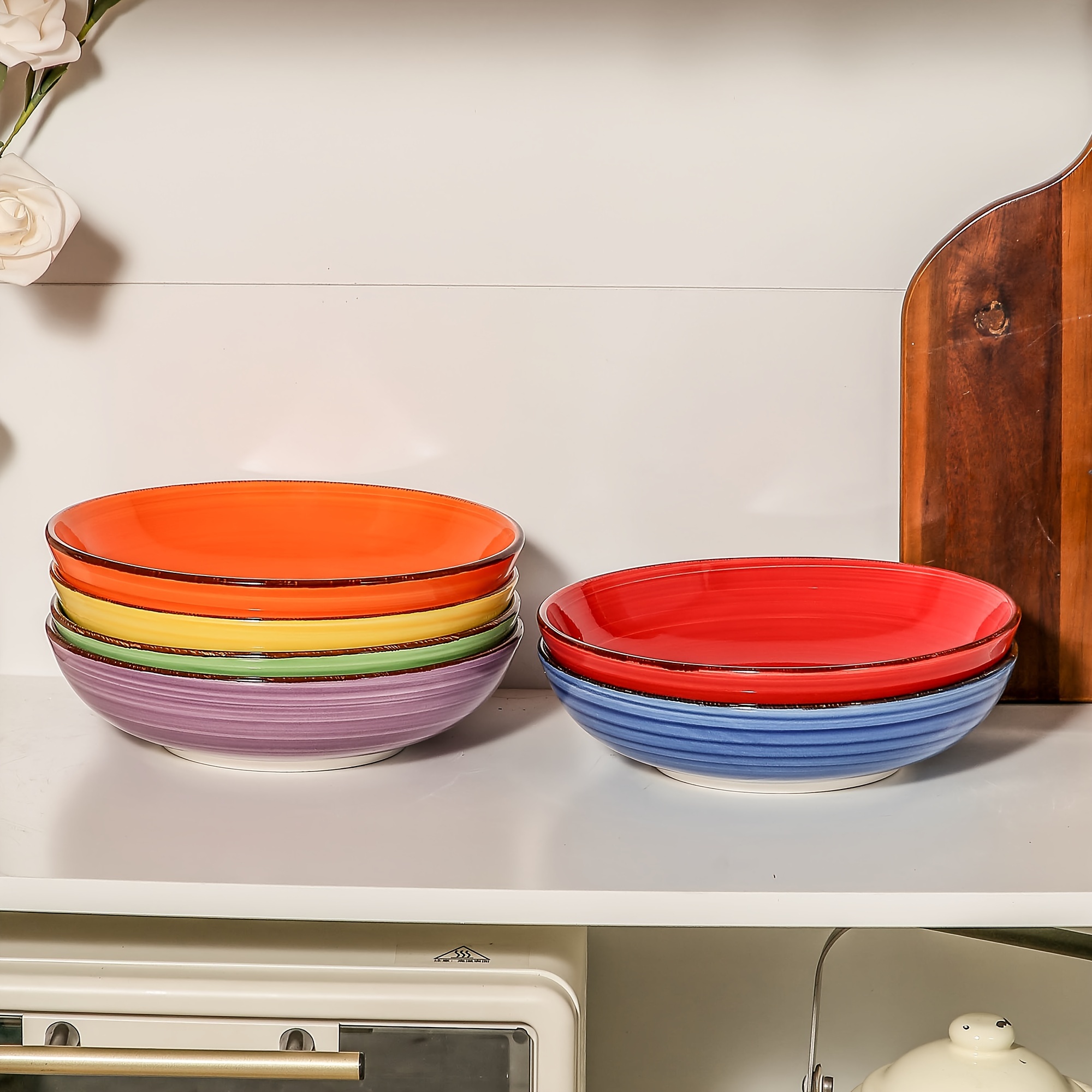 TEMU 6pcs Pasta Bowls, 38 Oz Bowls, Ceramic Pasta Plates And Salad Bowls, Microwave And Dishwasher Safe Serving Bowls, Colorful