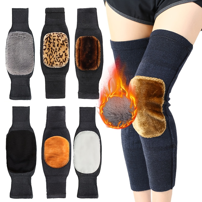 

1 Pair Winter Fleece-lined Warm Knee Pads, Unisex Senior Knee Guards, , Frost Protection, Cycling Knee Support, Polyester 100%, Solid Color, Knit Fabric, With Hand Washable For Weight 45-95kg/99-209lb