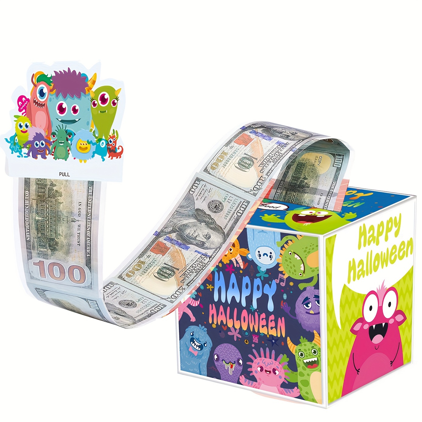 万圣节主题现金箱快乐生日贺卡和50个透明袋惊喜现金箱现金箱现金适合庆祝生日活动万圣节感恩节圣诞节