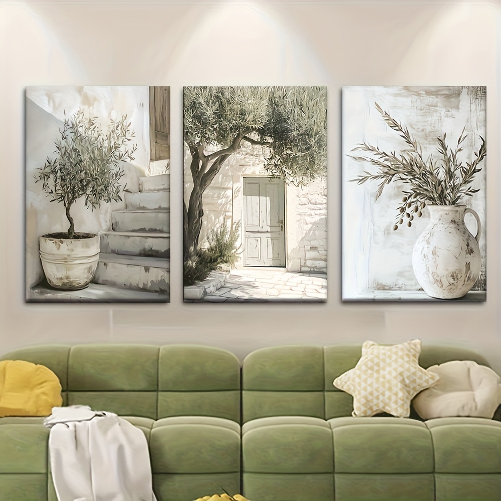 TEMU 3 pièces Toiles Encadrées en Bois Rustique - Peintures avec Cadre en Bois Enveloppant, Scènes Adaptées pour Salon, Bureau, Décoration de Café -
