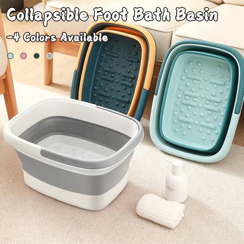 1 pack collapsible bath basin for soaking feet soak tub plastic bucket with handles and massage for relief pedicure in four colors including pink and yellow