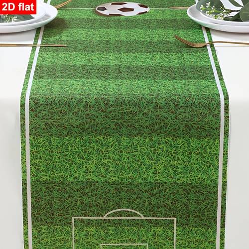1 themed table runner 180 x 13 78 inches green soccer polyester tablecloth soccer party decorations kids gift party supplies tabletop decor happy birthday party supplies