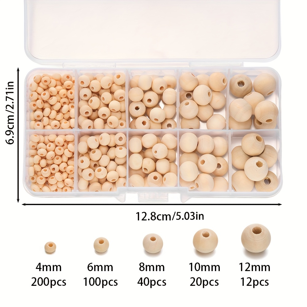 372pcs/lots 4-12mm Round Ball Wooden Beads Spacer Loose Beads For Handmade Diy Necklace Bracelet Earring Jewelry Making Kits