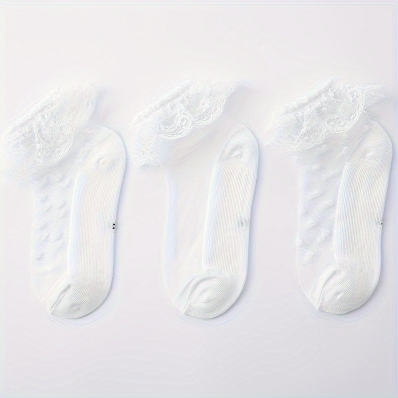 Image of 3 Pairs Girls' Princess Dance Socks - Lace Ankle Elastics, Soft Pink & Toe Latin Ballet Socks For , Stage Performances, Ballerina Practice - Spring Summer Dancewear (hand Wash Only) Baby Girl Foot