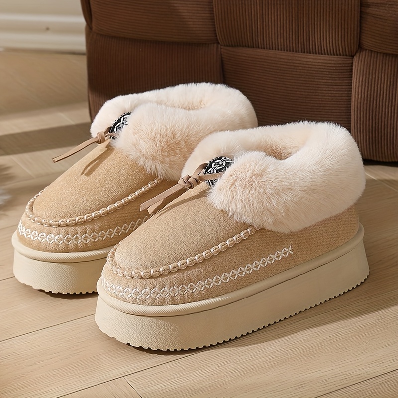 TEMU Women's Plush Slippers, Thickened Warm Fashionable Outdoor Winter Casual Comfortable Shoes, House Slippers, Women Shoes