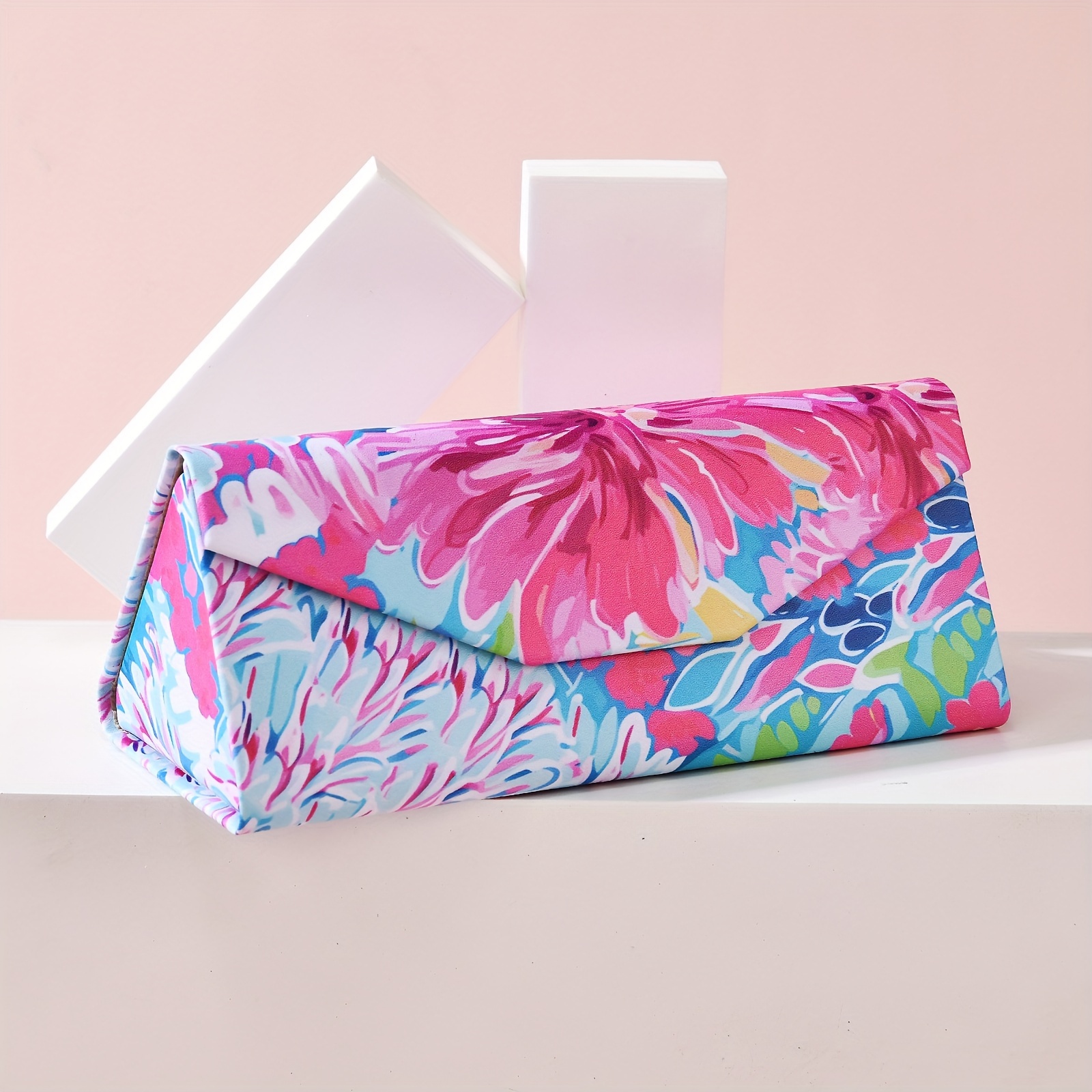 TEMU 1pc Semi-hard Folding Eyeglass Case With Floral Design, Fashion Creative Portable Glasses Box