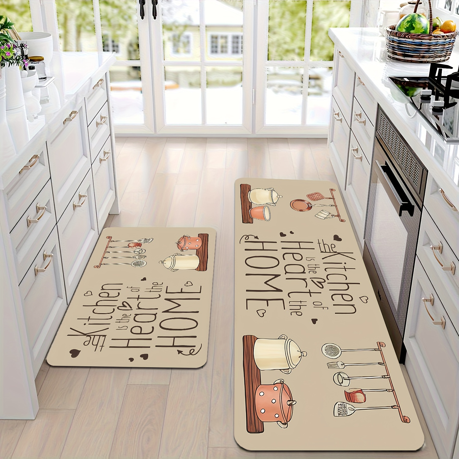 TEMU 1 - 2pcs Of Brown Reference Cooking Farmhouse Floor Mats, Made Of Flannel, Standing Anti - Slip Mats And Pvc Ergonomic Comfortable Foam Carpets