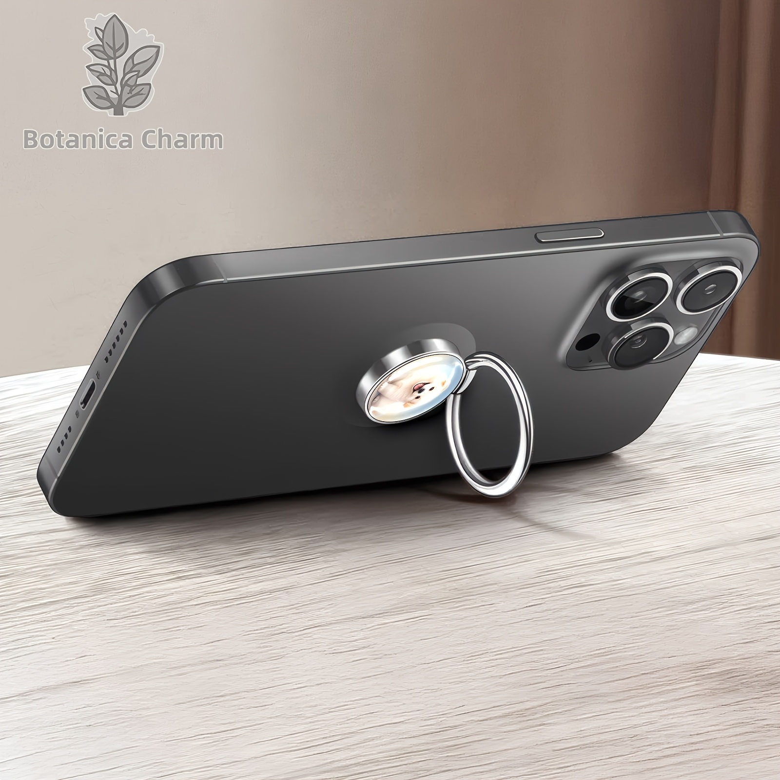 Smiling Face White Dog Pattern Phone Ring Holder, 360° Rotation