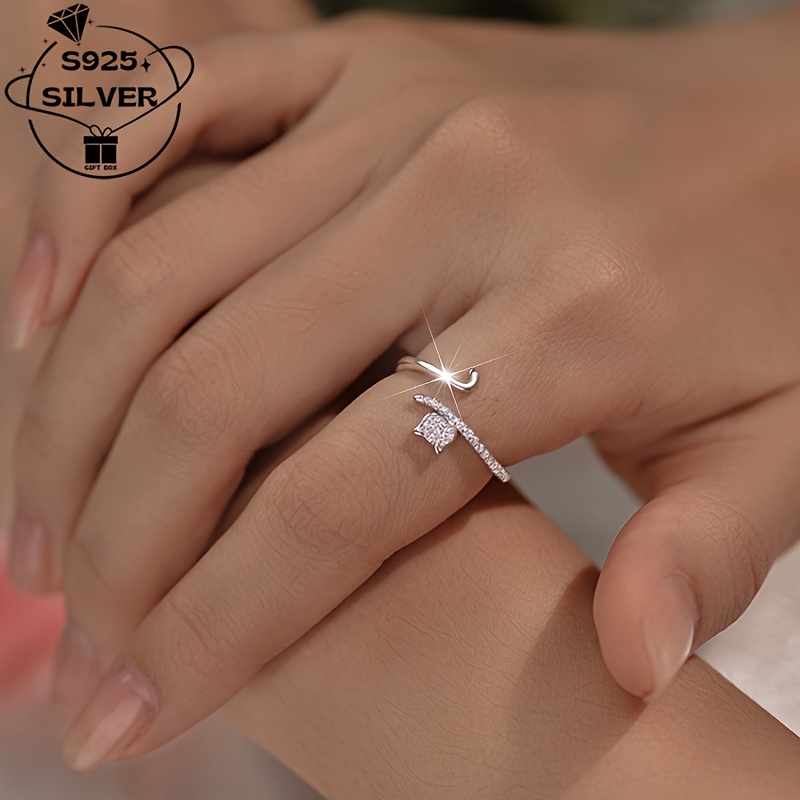 925 Silver Cat Zirconia Open Ring for Women