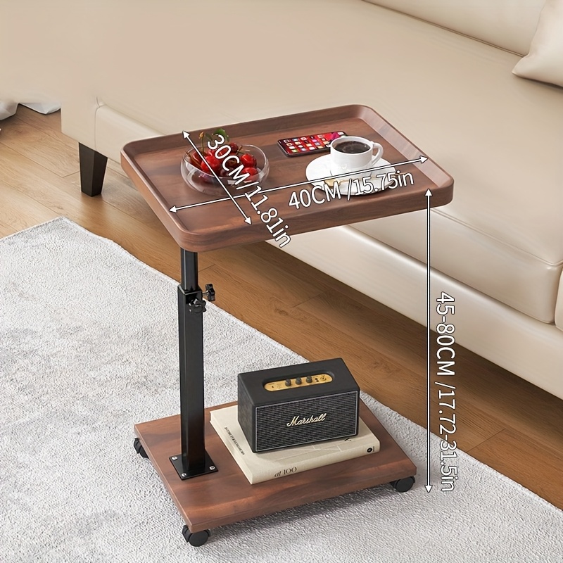 Adjustable Height Rolling Side Table - Vintage Style, Wood & Steel Construction, Ideal for Bedroom, Living Room, or Rental Home