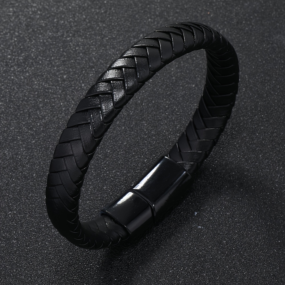 Black Leather Bracelets For Men Women 5pcs Mens Bracelet Leather And Steel Magnetic Braided Cuff Bracelets | Ubuy