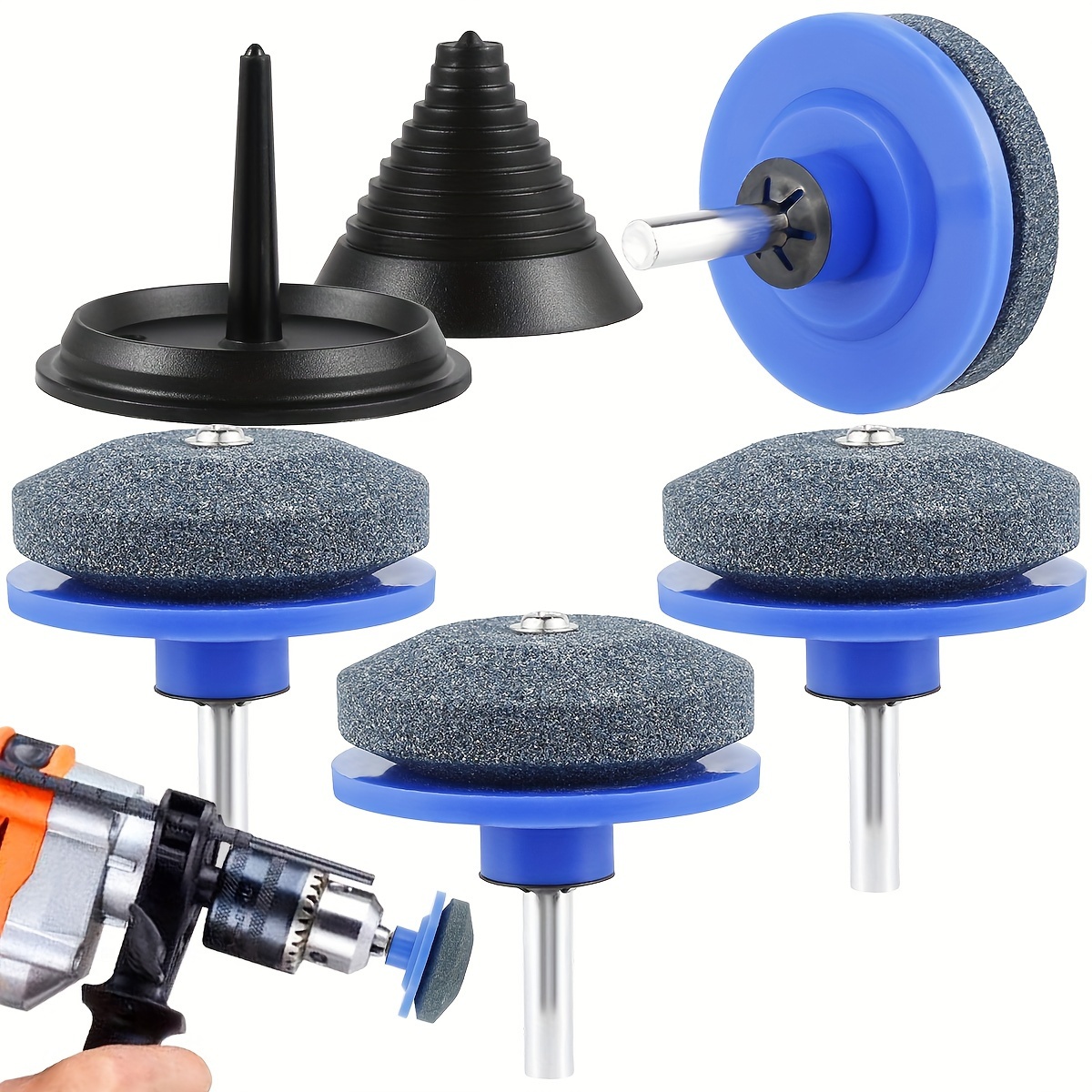 

5 Pcs Lawn Mower Blade Sharpener Reusable Sharp Wear Resistant Grinder Wheel Stone With Blade Balancer Drill Attachment Grinding Accessories For Most Power Drill Hand Drill
