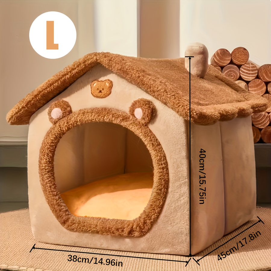 Cute Brown Bear Style Detachable Semi-enclosed Dog House, Polyester Material, Suitable For Extra Small Dogs And Small Dogs, Universal