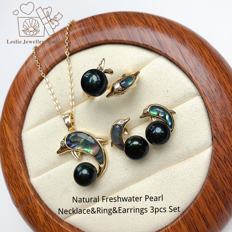 Freshwater Pearl Dolphin Jewelry Set, August Birthstone