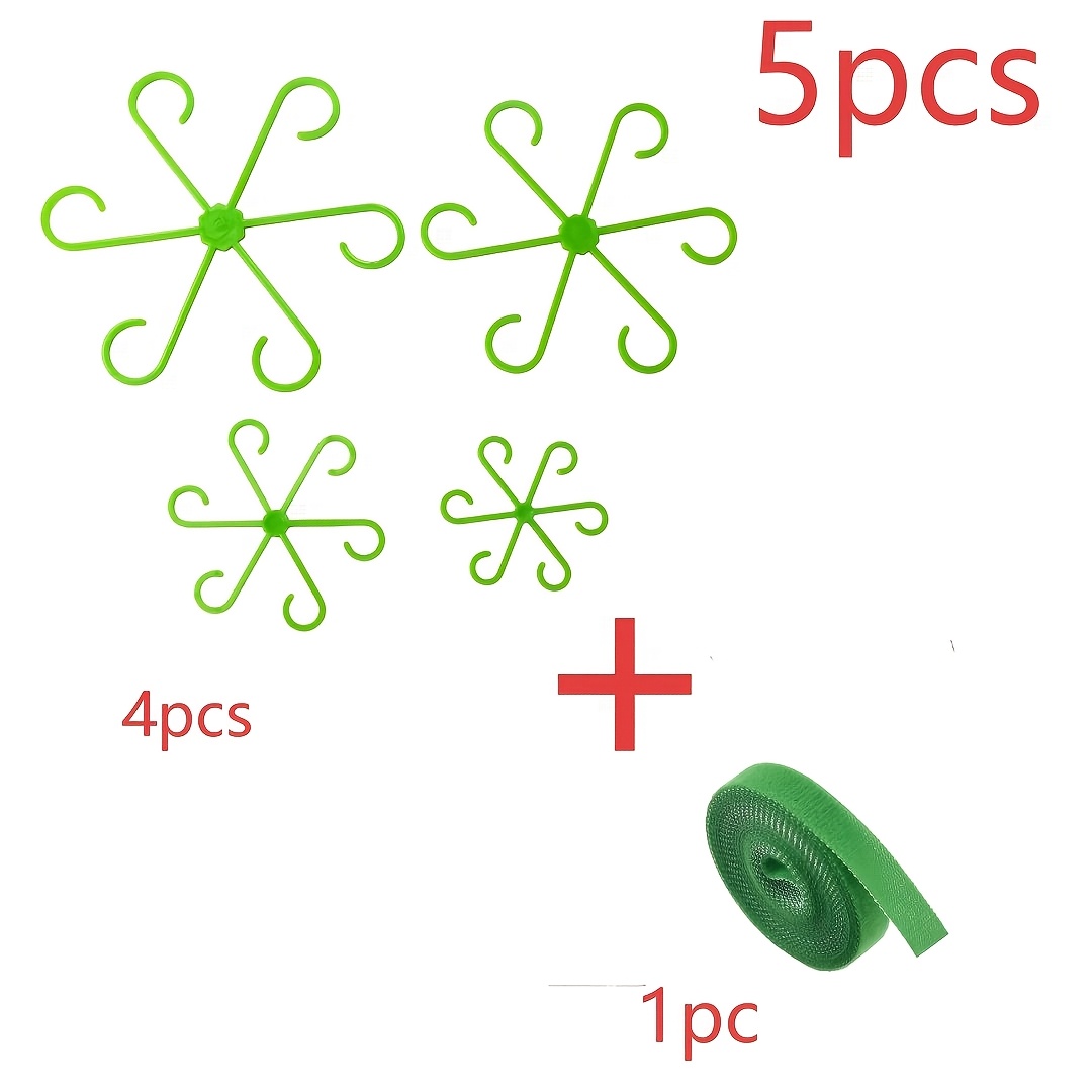 TEMU 5pcs Set (4pcs Support Stands And 1 Roll Of Garden Ties) Transparent Plant Support, Monstera Support Rod, Flower Anti-falling Fixing Rack, Green