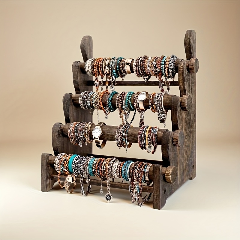 TEMU Wooden 4 Tier Bar Jewelry Display Rack, Jewelry Rack, Bracelet Bangle Watch Display Rack, Wooden Display Storage Rack - Easy To Assemble - Ideal