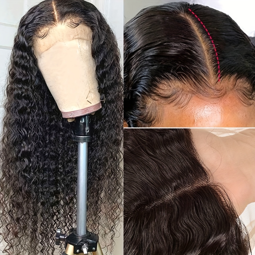 TEMU Perruques à Dentelle Frontale 13x4 Aquatiques Couleur Noire 26 Pouces de Longueur Bouclées Lâches Cheveux Synthétiques Ligne de Cheveux