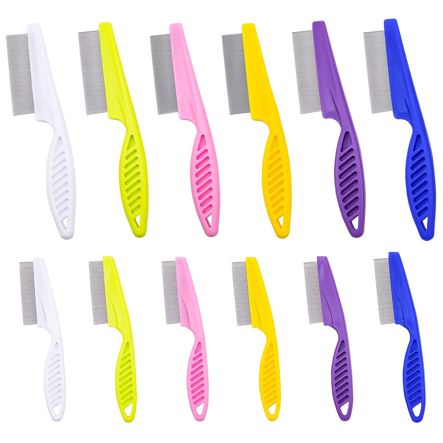 TEMU 12pcspethaircombfleacombfordogscatsremovertoolwithstainlesssteelteethmetalfleacombforpetsuppliesremovetearstainknotscrustmucus(multicolor)