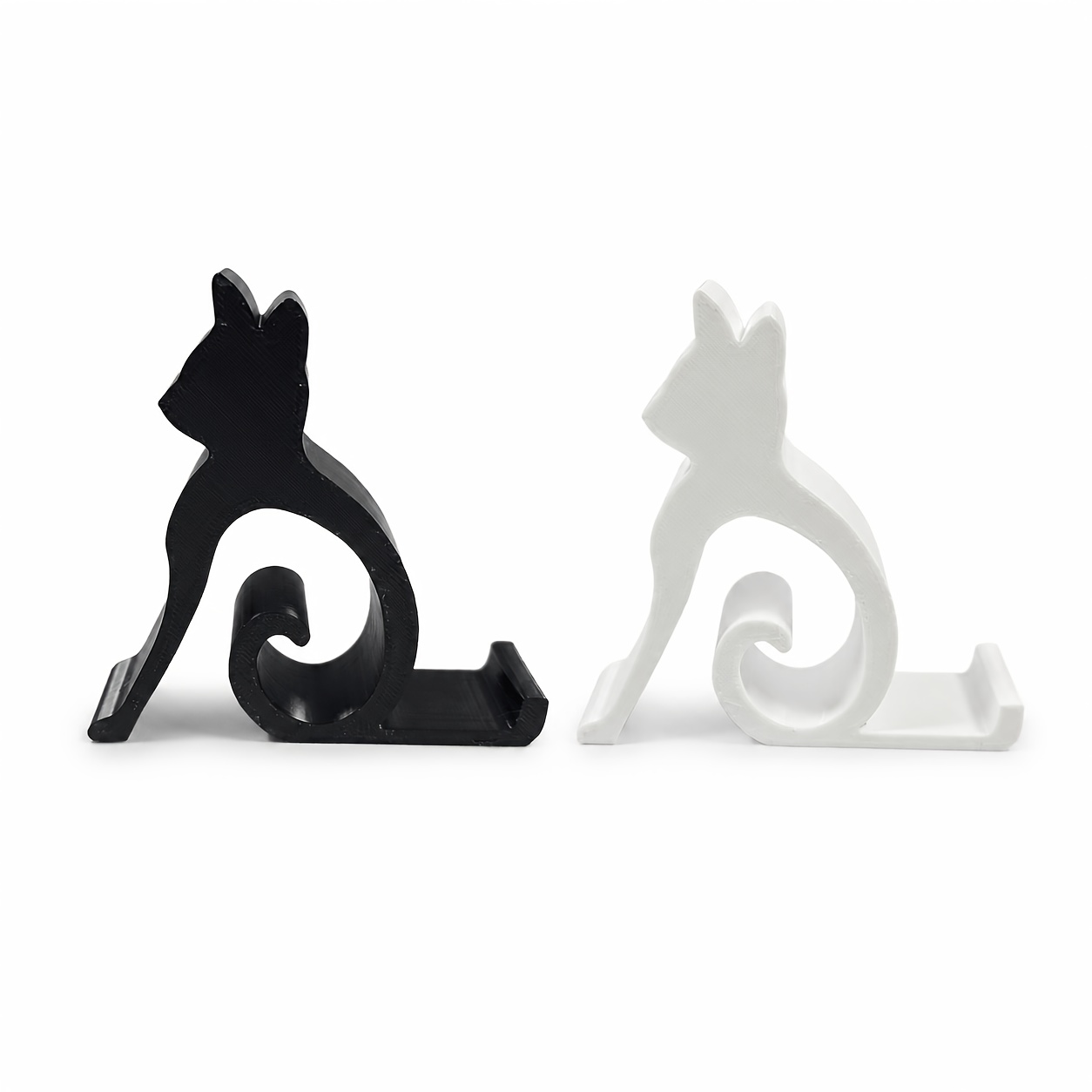 TEMU 2pcs Cat-shaped Phone Holder Set, Featuring A Black And White Minimalist Style, Suitable For Desktop Use. This Universal, Portable Smartphone