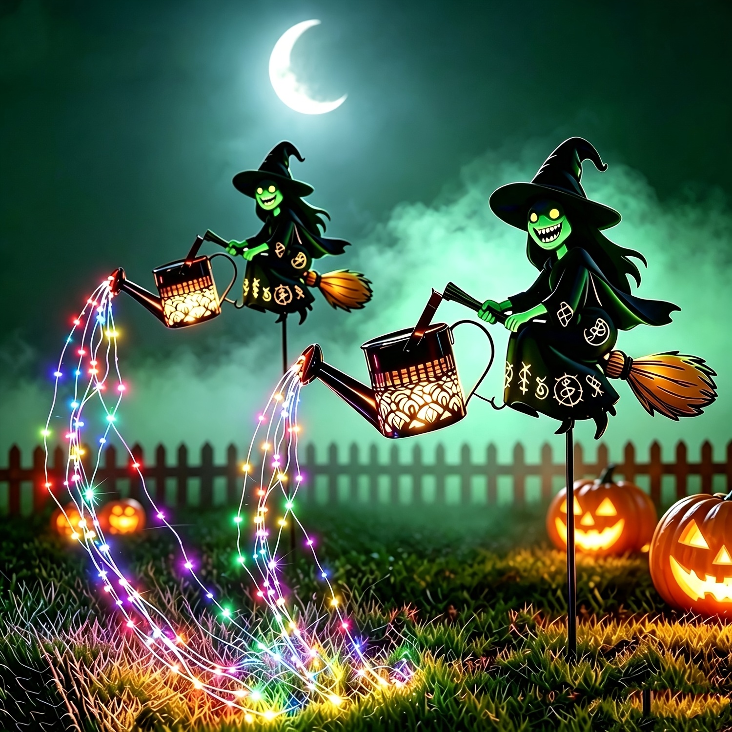 TEMU 2-pack Solar Lights Outdoor Garden Local, Halloween Decorations, Hanging Solar Lights For Outside, Ip56 Outdoor Solar Lights, Witch Watering Can