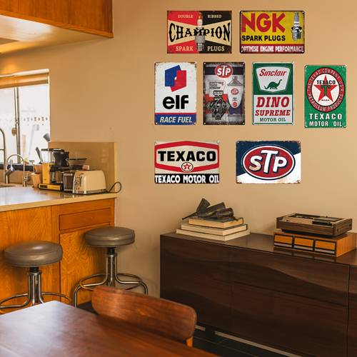 8pcs vintage metal tin sign wall decor retro automotive themes 8x12 inch rustic for home bar garage for man cave no power needed easy to hang metal wall art decor