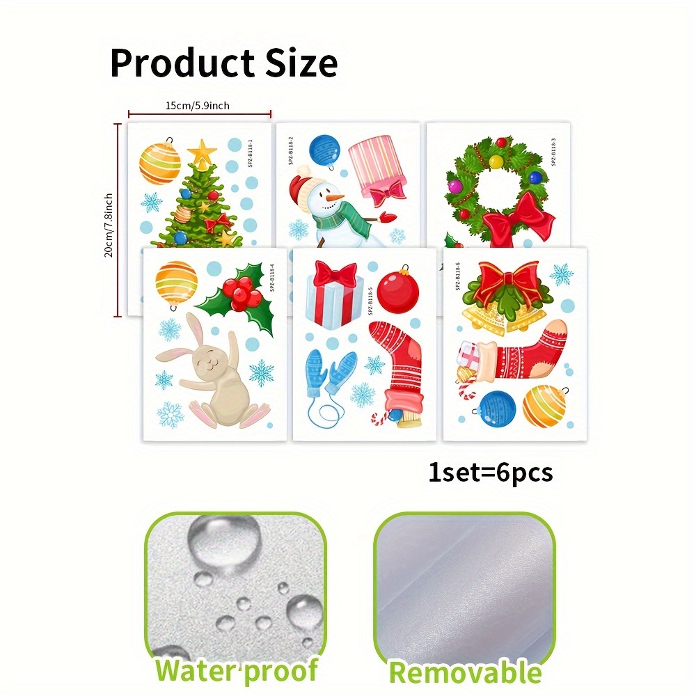 Image of 6 Sheets/set Christmas Decoration Bathtub Stickers Reindeer Snowflake Christmas Tree Pattern Decals Frosted Non-slip Self-adhesive Pvc Bathroom Stickers