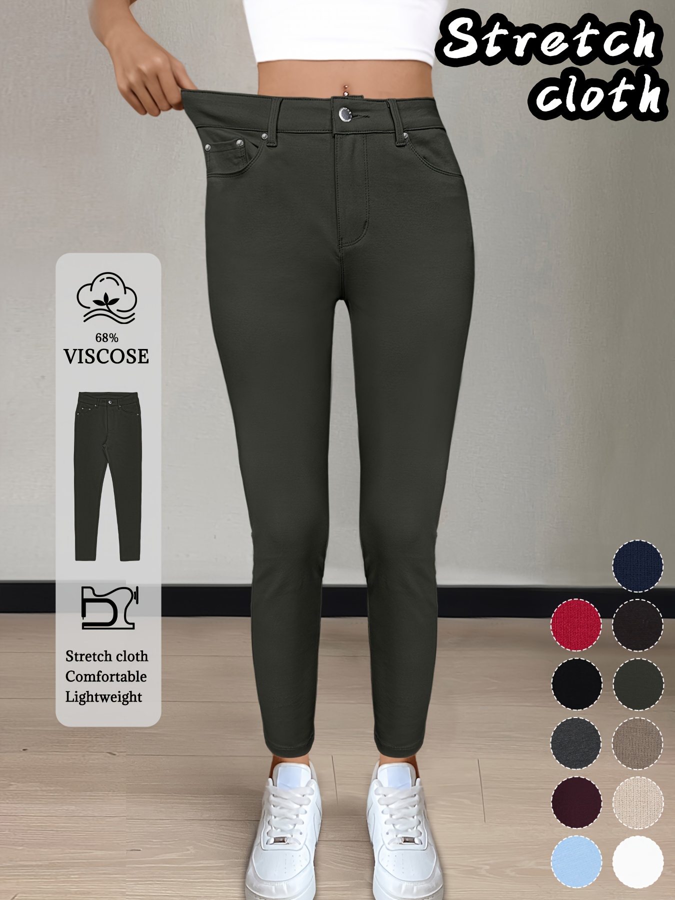 damen high-waist elastische street style einfarbige, eng anliegende modehose mit metallknopfdetails für outdoor-aktivitäten