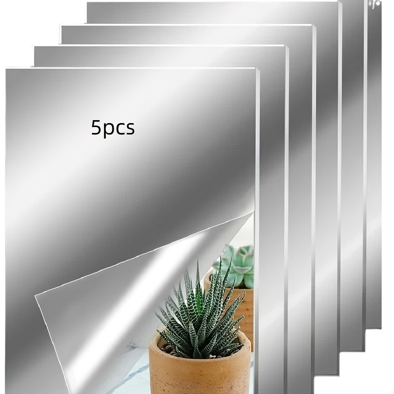 Flexible Lens Self-adhesive Non-glass Mirror Tile Mirror Stickers For Home Wall Decoration (5pcs, Inch)
