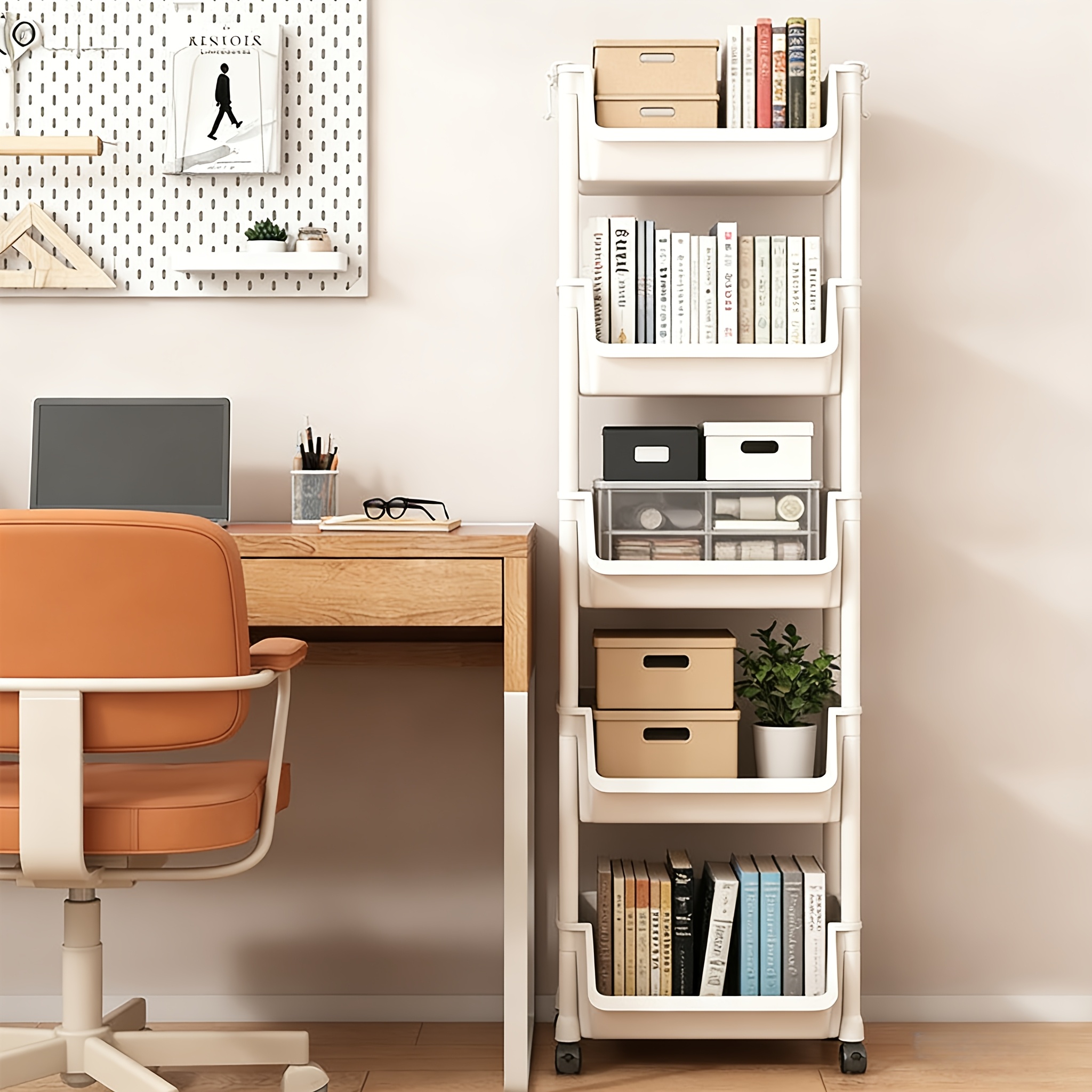 Multi-Functional Bookshelf, Floor Standing Storage Rack, Movable Snack & Sundries Cart, Multi-Layer Organizer Shelf for Living Room And Kitchen