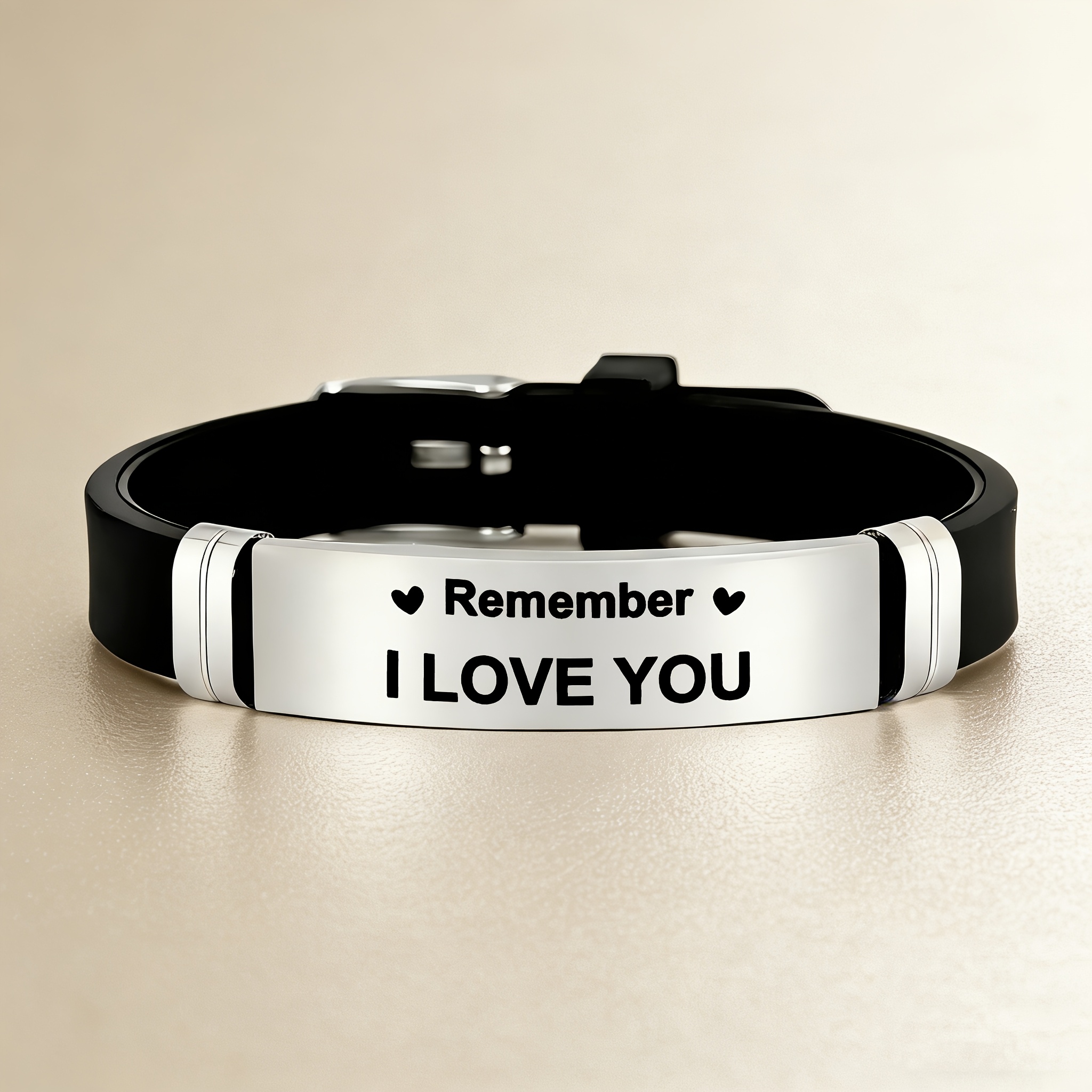 TEMU "remember I Love You" 202 202 Stainless Steel Silicone Bracelet, A Romantic And A Keepsake , For On Valentine's Day