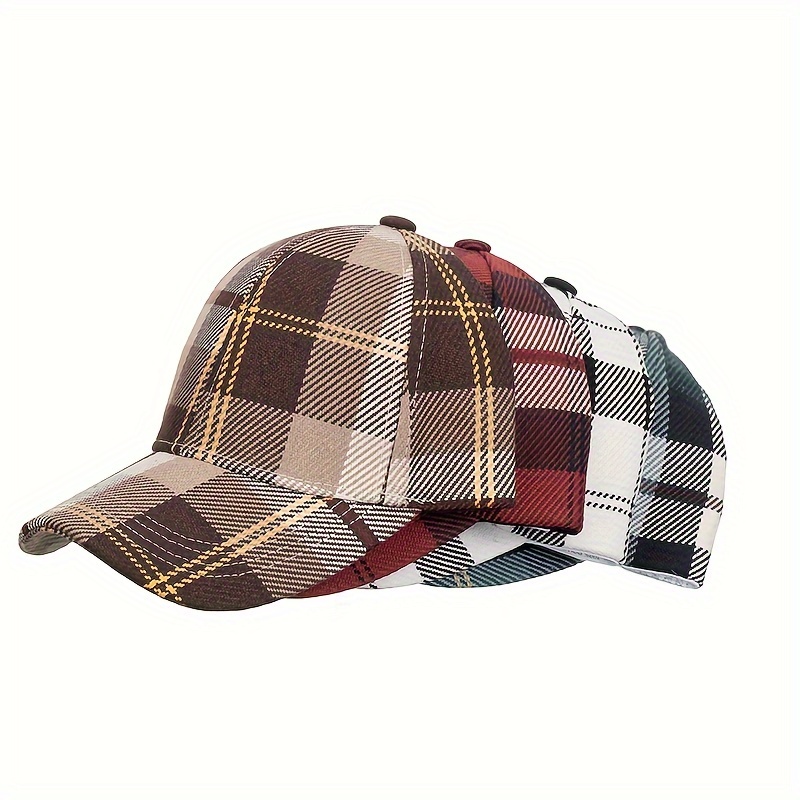 

British Plaid Baseball Cap For Couples - Adjustable, Sun-protective & Stylish Dad Hat With Random Print Design