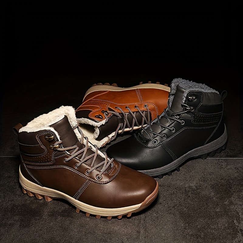 PLUS SIZE Mens Hiking Boots Luxurious Warm Plush Lining Non-Slip  Soles Snow Boots For Ou