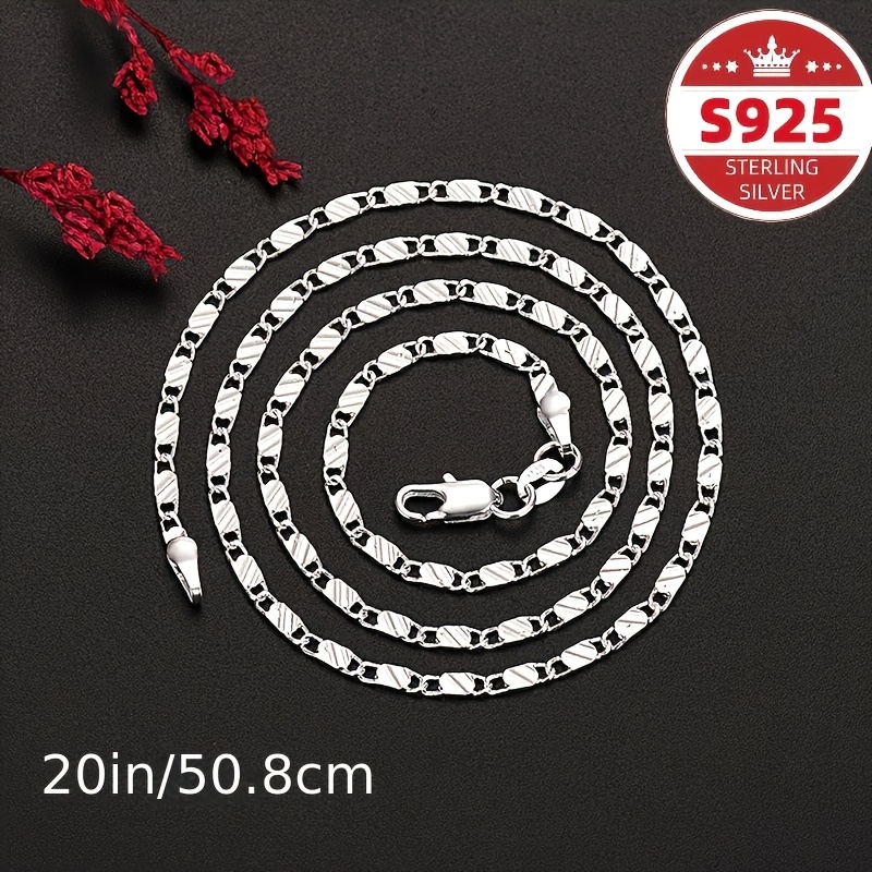 TEMU 2d Flat - S925 Sterling Flat Chain Necklace, 20-24 Inches - Bohemian Chic Style, Wear And Special Occasions, Women's Jewelry, Perfect Gift For