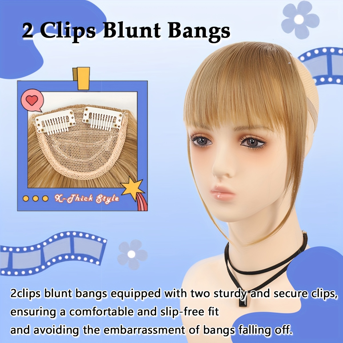 synthetic   air bangs with bb clip - straight hairpiece for women,  -in temporary hairstyle for  , kawaii hair clips, quick hair transformation,   accessory,  , daily wear accessory details 1