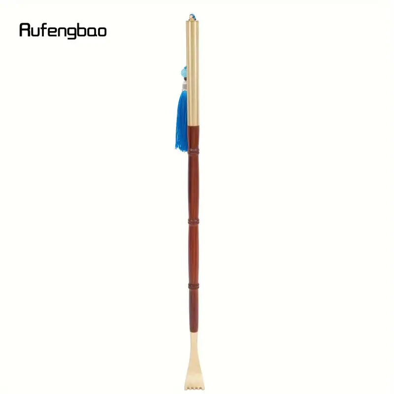 wooden scratcher back massager ergonomic handle with blue ribbon smooth curved design for reach areas durable red golden for personal use tool selfmassage aid elegant personal care polished wood durable wood craft wood home relaxation Product details 5