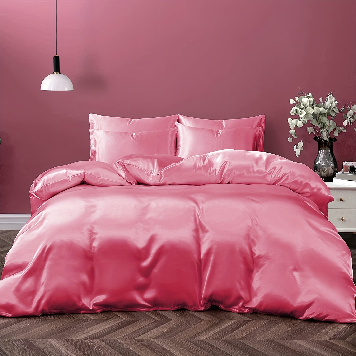 Image of 3pcs Large-size Solid Color Satin Duvet Cover, Simple And Elegant High-end Feeling 3pcs Bedding (does Not Duvet Or Pillows)
