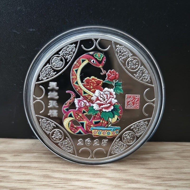 памятная металлическая монета с изображением змеи, 2024 год зодиака, железо, многоцветная - 1 шт подробные сведения 3