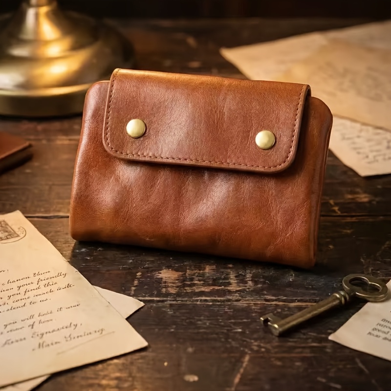Genuine Leather Wallet Suitable For Pocket - Handmade Distressed Compact Card Holder & Coin Purse With Credit Card, Snap Closure, (grey/ /) For Travel, , Business Organizer
